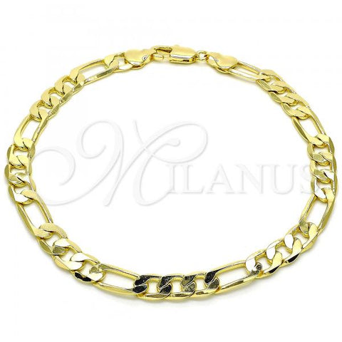 Oro Laminado Basic Anklet, Gold Filled Style Figaro Design, Polished, Golden Finish, 5.222.012.10