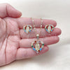 Oro Laminado Earring and Pendant Adult Set, Gold Filled Style Heart and Guadalupe Design, with Multicolor Cubic Zirconia, Polished, Golden Finish, 10.411.0010.1