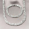 Stainless Steel Necklace and Bracelet, Greek Key Design, Polished, Steel Finish, 06.116.0064