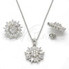 Sterling Silver Earring and Pendant Adult Set, Flower Design, with White Cubic Zirconia, Polished, Rhodium Finish, 10.175.0038