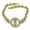 Oro Laminado Fancy Bracelet, Gold Filled Style Guadalupe Design, with White Cubic Zirconia, Polished, Tricolor, 03.380.0138.07