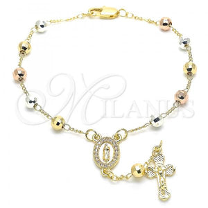 Gold Filled Bracelet — Bracelet Rosary Guadalupe and Crucifix Design with White — main product view — SKU 130933 | Oro Laminado brazalete — Bracelet Rosary Guadalupe and Crucifix diseño with blanco — SKU 130933