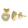 Oro Laminado Stud Earring, Gold Filled Style Heart Design, with White Micro Pave, Polished, Golden Finish, 02.344.0070