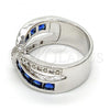 Rhodium Plated Multi Stone Ring, with Sapphire Blue and White Cubic Zirconia, Polished, Rhodium Finish, 01.210.0045.5.09 (Size 9)