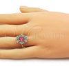 Oro Laminado Multi Stone Ring, Gold Filled Style Cross and Cluster Design, with Ruby and White Cubic Zirconia, Polished, Golden Finish, 01.196.0035
