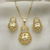 Oro Laminado Earring and Pendant Adult Set, Gold Filled Style with White Crystal, Polished, Golden Finish, 10.160.0094