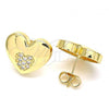 Oro Laminado Stud Earring, Gold Filled Style Heart Design, with White Micro Pave, Polished, Golden Finish, 02.156.0524