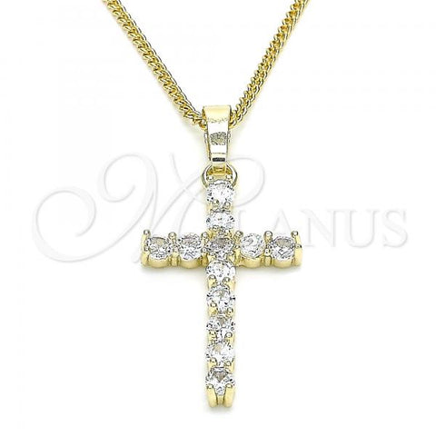 Oro Laminado Pendant Necklace, Gold Filled Style Cross Design, with White Cubic Zirconia, Polished, Golden Finish, 04.284.0029.18
