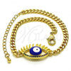 Oro Laminado Fancy Bracelet, Gold Filled Style Evil Eye Design, with Multicolor Micro Pave, Blue Enamel Finish, Golden Finish, 03.341.0175.1.08