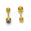 Stainless Steel Stud Earring, with Blue Topaz Crystal, Polished, Golden Finish, 02.271.0017.3