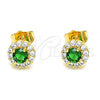 Oro Laminado Stud Earring, Gold Filled Style with Green Cubic Zirconia and White Micro Pave, Polished, Golden Finish, 02.310.0028