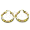 Oro Laminado Medium Hoop, Gold Filled Style Hollow Design, Diamond Cutting Finish, Tricolor, 02.213.0312.1.40
