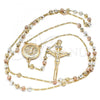 Oro Laminado Thin Rosary, Gold Filled Style Guadalupe and Crucifix Design, Diamond Cutting Finish, Tricolor, 09.380.0005.26