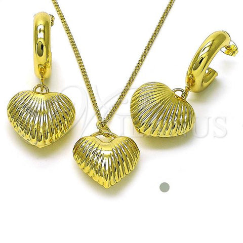 Oro Laminado Earring and Pendant Adult Set, Gold Filled Style Heart Design, Polished, Golden Finish, 10.341.0009