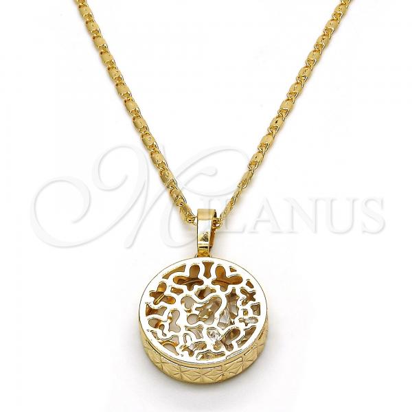 Oro Laminado Pendant Necklace, Gold Filled Style Butterfly Design, with White Cubic Zirconia, Diamond Cutting Finish, Golden Finish, 04.63.1350.18