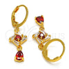 Oro Laminado Long Earring, Gold Filled Style Teardrop Design, with Garnet and White Cubic Zirconia, Polished, Golden Finish, 02.206.0025