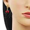Oro Laminado Dangle Earring, Gold Filled Style Cherry Design, Red Enamel Finish, Golden Finish, 02.417.0005