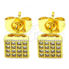 Oro Laminado Stud Earring, Gold Filled Style with White Cubic Zirconia, Polished, Golden Finish, 02.344.0051