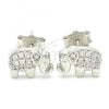Sterling Silver Stud Earring, Elephant Design, with White Cubic Zirconia, Polished, Rhodium Finish, 02.336.0167