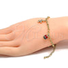 Oro Laminado Charm Bracelet, Gold Filled Style Flower and Ladybug Design, with White Crystal, Multicolor Enamel Finish, Golden Finish, 03.63.1364.07