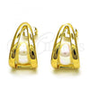 Oro Laminado Stud Earring, Gold Filled Style Chunky Design, with Ivory Pearl, Polished, Golden Finish, 02.213.0514