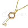 Oro Laminado Pendant Necklace, Gold Filled Style key Design, with Garnet Micro Pave, Polished, Golden Finish, 04.344.0010.1.20