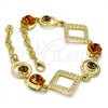 Oro Laminado Fancy Bracelet, Gold Filled Style Rolo Design, with Orange Cubic Zirconia and White Crystal, Polished, Golden Finish, 03.59.0068.08