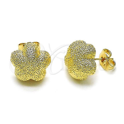 Oro Laminado Stud Earring, Gold Filled Style Flower Design, Matte Finish, Golden Finish, 02.202.0006