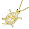 Oro Laminado Pendant Necklace, Gold Filled Style Turtle Design, with Garnet and White Crystal, Polished, Tricolor, 04.213.0166.20
