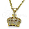 Oro Laminado Fancy Pendant, Gold Filled Style Crown Design, with Pink Micro Pave, Polished, Golden Finish, 05.342.0082