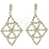Oro Laminado Long Earring, Gold Filled Style with White Cubic Zirconia, Polished, Golden Finish, 5.124.002