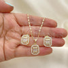 Oro Laminado Earring and Pendant Adult Set, Gold Filled Style Baguette Design, with White Cubic Zirconia and White Micro Pave, Polished, Golden Finish, 10.196.0089