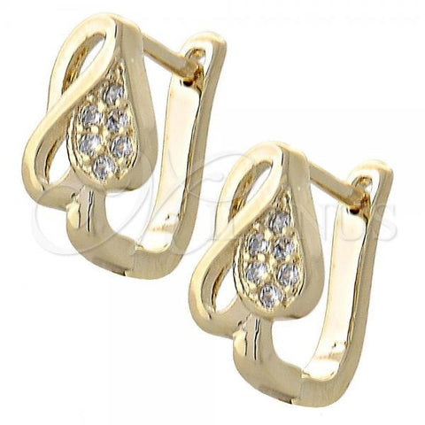 Oro Laminado Huggie Hoop, Gold Filled Style Heart Design, with White Micro Pave, Polished, Golden Finish, 02.155.0024
