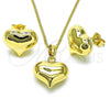 Oro Laminado Earring and Pendant Adult Set, Gold Filled Style Heart and Hollow Design, Polished, Golden Finish, 10.163.0009