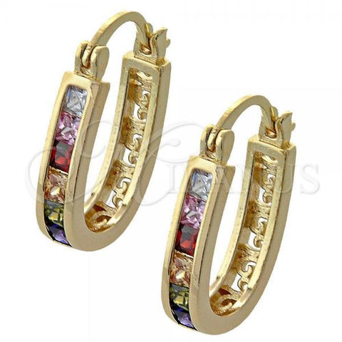 Oro Laminado Small Hoop, Gold Filled Style with Multicolor Cubic Zirconia, Polished, Golden Finish, 02.97.0102.1