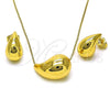 Oro Laminado Necklace and Earring, Gold Filled Style Teardrop and Box Design, Polished, Golden Finish, 06.417.0014