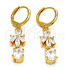 Oro Laminado Long Earring, Gold Filled Style Teardrop Design, with White Cubic Zirconia, Polished, Golden Finish, 02.221.0021