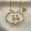 Oro Laminado Earring and Pendant Children Set, Gold Filled Style with White Crystal, Polished, Tricolor, 06.361.0007