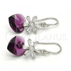 Rhodium Plated Dangle Earring, Heart and Flower Design, with Amethyst Swarovski Crystals and White Micro Pave, Polished, Rhodium Finish, 02.63.2579.1