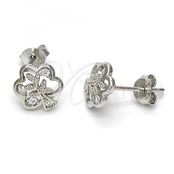 Sterling Silver Stud Earring, Tree Design, with White Cubic Zirconia, Polished, Rhodium Finish, 02.285.0016