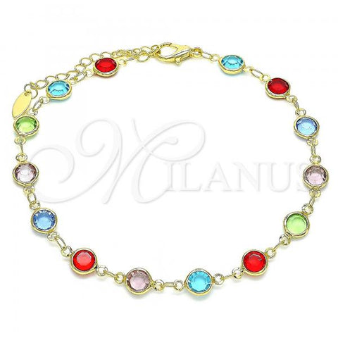 Oro Laminado Charm Anklet , Gold Filled Style with Multicolor Crystal, Polished, Golden Finish, 03.383.0006.10