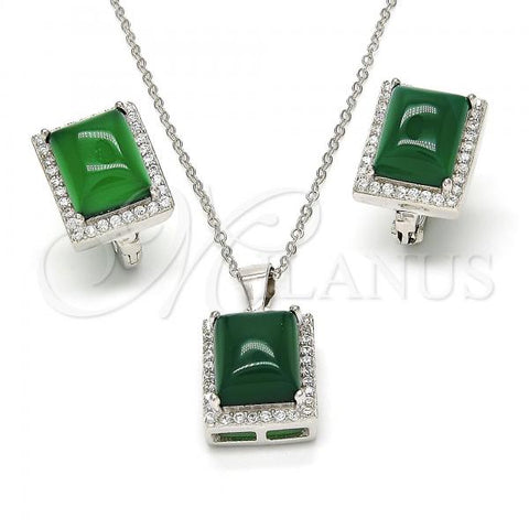 Sterling Silver Earring and Pendant Adult Set, with Green Cubic Zirconia and White Micro Pave, Polished, Rhodium Finish, 10.175.0065.1