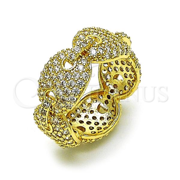 Oro Laminado Multi Stone Ring, Gold Filled Style Puff Mariner Design, with White Micro Pave, Polished, Golden Finish, 01.283.0032.07