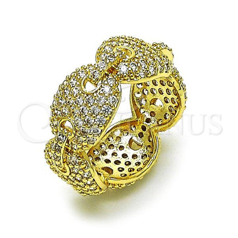 Oro Laminado Multi Stone Ring, Gold Filled Style Puff Mariner Design, with White Micro Pave, Polished, Golden Finish, 01.283.0032.07