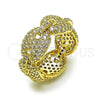 Oro Laminado Multi Stone Ring, Gold Filled Style Puff Mariner Design, with White Micro Pave, Polished, Golden Finish, 01.283.0032.07