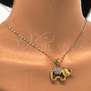 Oro Laminado Pendant Necklace, Gold Filled Style Elephant Design, with White Crystal, Polished, Golden Finish, 04.118.0115.18