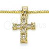 Oro Laminado Pendant Necklace, Gold Filled Style Cross Design, with White Micro Pave, Polished, Golden Finish, 04.156.0168.20