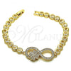 Oro Laminado Fancy Bracelet, Gold Filled Style Infinite and Four-leaf Clover Design, with White Micro Pave, Polished, Golden Finish, 03.283.0145.07