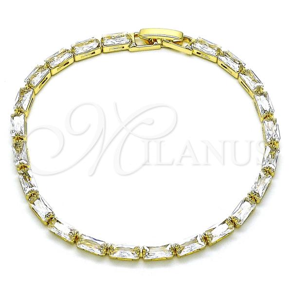 Oro Laminado Tennis Bracelet, Gold Filled Style Baguette Design, with White Cubic Zirconia, Polished, Golden Finish, 03.283.0354.07