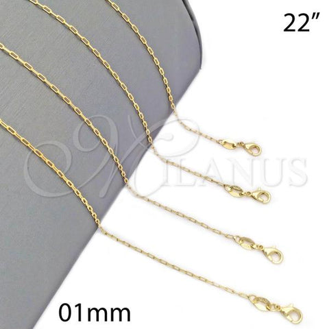 Oro Laminado Basic Necklace, Gold Filled Style Paperclip Design, Polished, Golden Finish, 04.32.0022.22